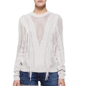Ronny Kobo Fringe Saskatoon Crew Neck Sweater in Bone. Size XS